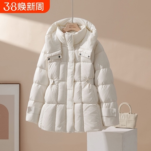 2025秋冬新款中长款羽绒服女收腰显瘦加厚白鸭绒时尚保暖白色黑色