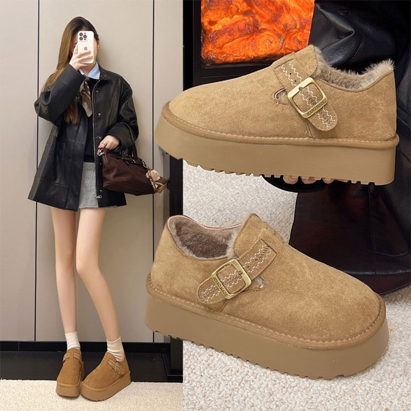 厚底勃肯鞋女冬加绒2025年新款复古懒人一脚蹬乐福棉鞋保暖雪地靴