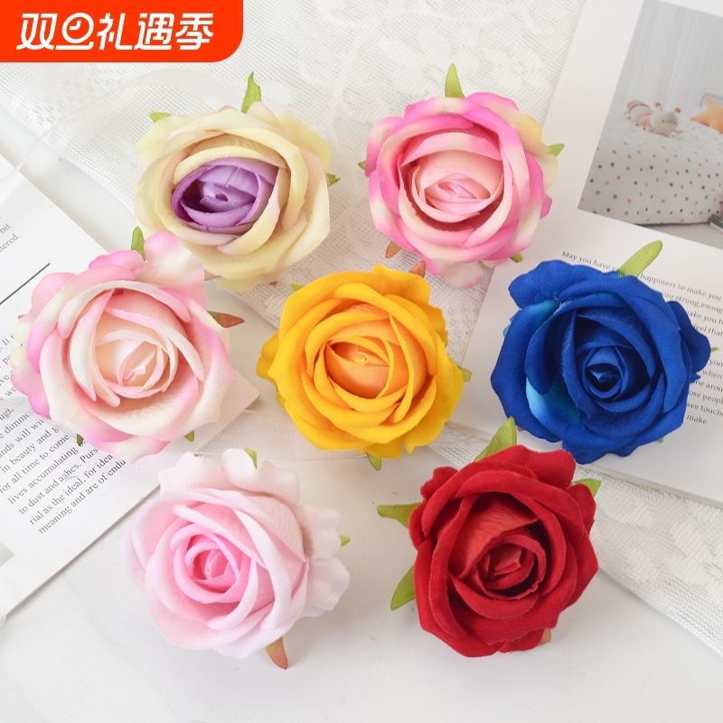 仿真花小绒布玫瑰花头配件DIY花头花墙路引花插花高级花朵白色