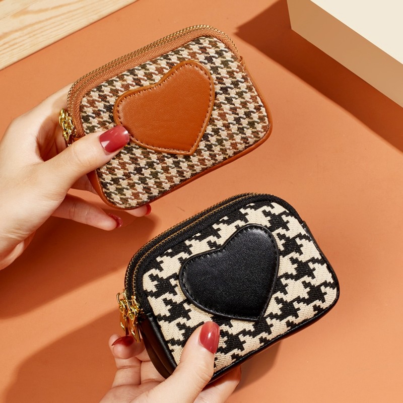 零钱包女小巧2025新款迷你可爱帆布硬币钥匙手包短款小钱包千鸟格