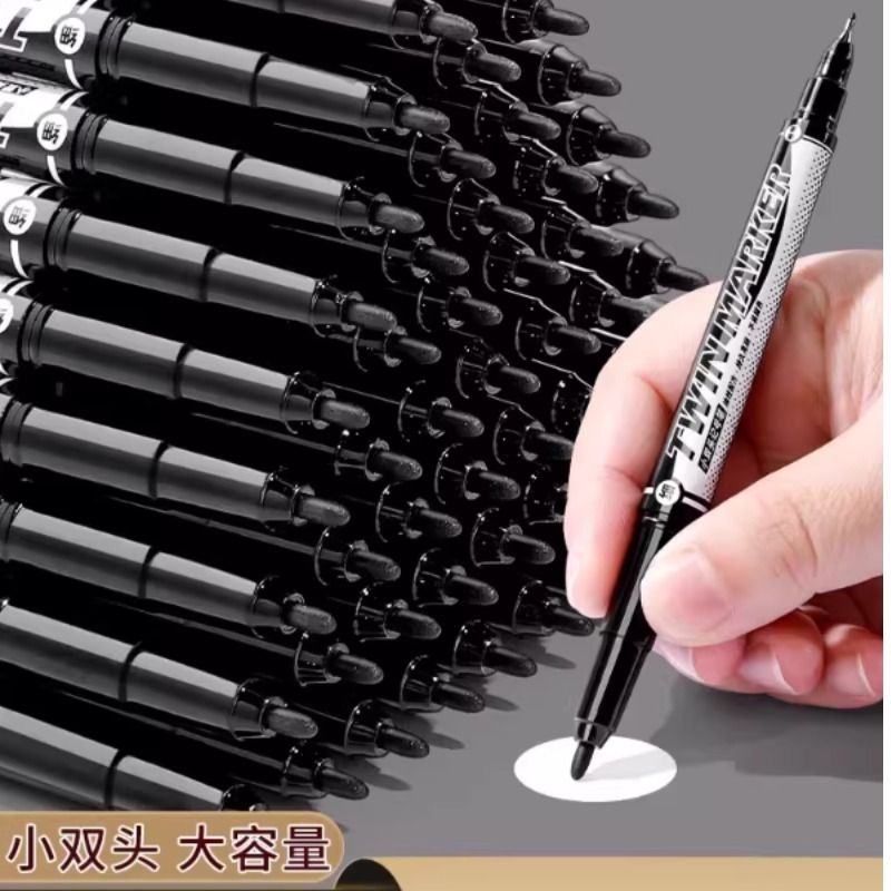 晨光勾线笔记号笔双头油性美术专用小学生黑色红色蓝色两头儿童幼儿园马克笔速干防水防油不掉色工地大头笔