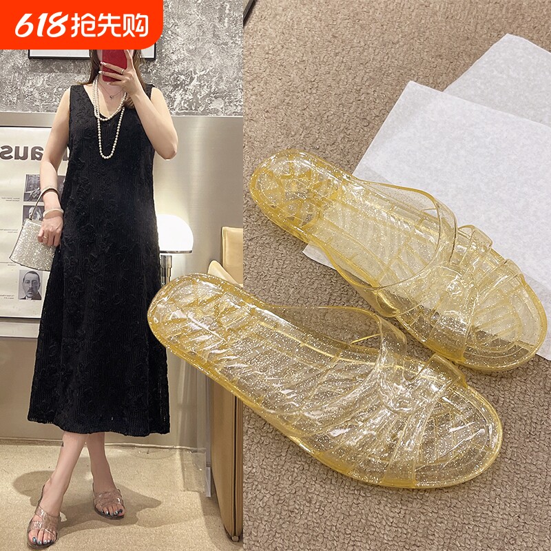 浴室水晶拖鞋塑料女士夏防滑防臭洗澡情侣凉拖果冻沙滩家用老式鞋