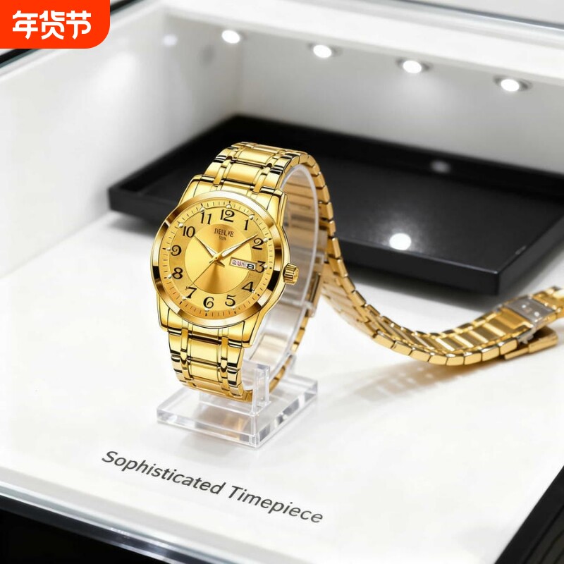 全自动男表手表男款机械风全自动防水数字双日历防水腕表男高级感