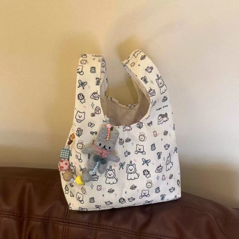 可爱狗狗帆布化妆包外出杂物手提饭盒袋便当包大容量便携手腕包女