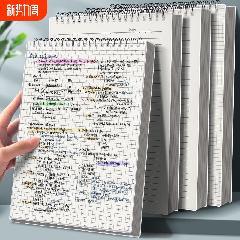 四方伙伴PP上翻笔记本横线空白网格本学生用笔记本子PP封面线圈本