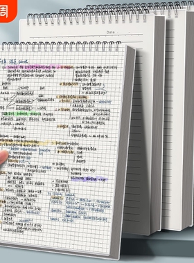 四方伙伴PP上翻笔记本横线空白网格本学生用笔记本子PP封面线圈本点阵记笔记错题方格