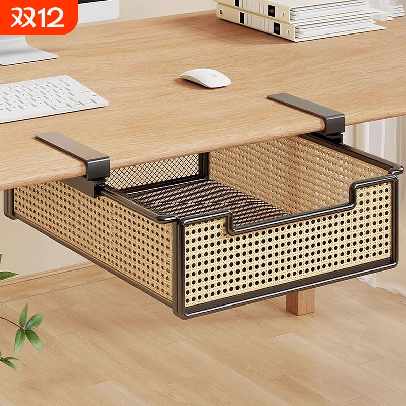 桌下置物架电脑桌抽拉式挂篮收纳