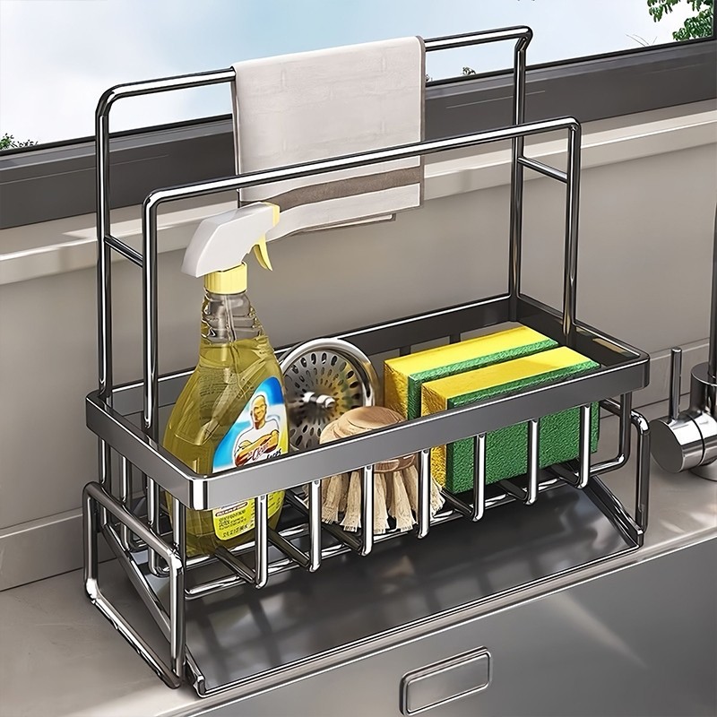 沥水置物架加粗厨房水龙头水槽用品洗碗布洗洁精钢丝球收纳抹布架