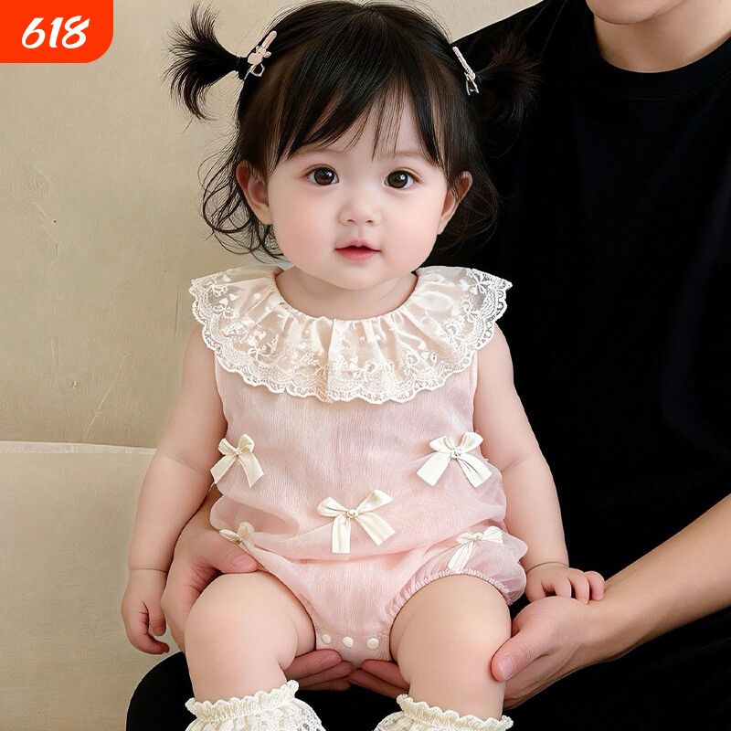 婴儿衣服2026新款女宝宝公主连身衣新生儿洋气蝴蝶结爬服外出礼服
