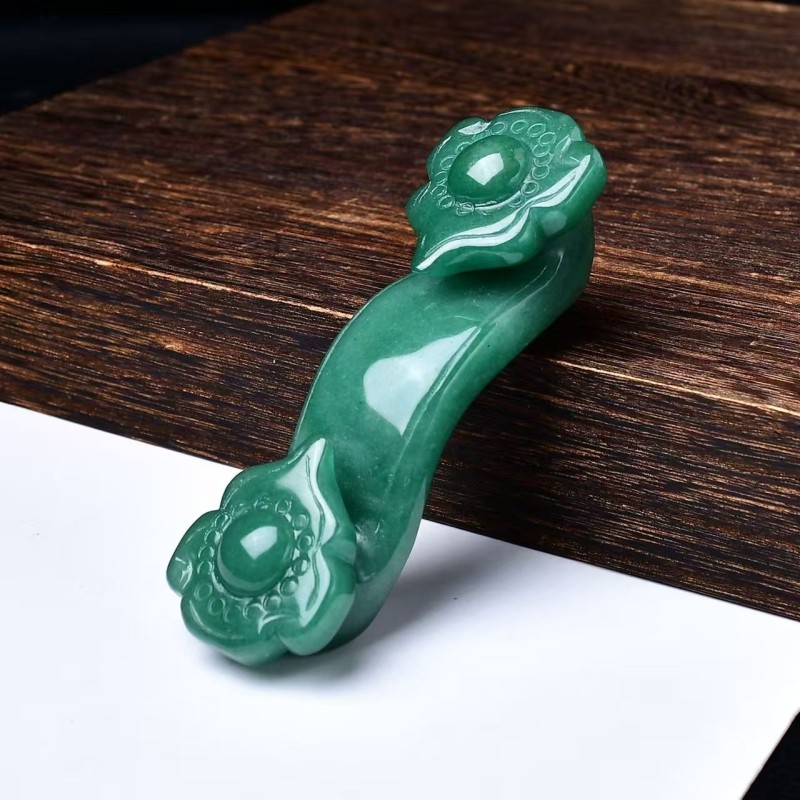 东陵玉如意摆件绿色玉石手持家居装饰开业礼品办公室客厅送礼