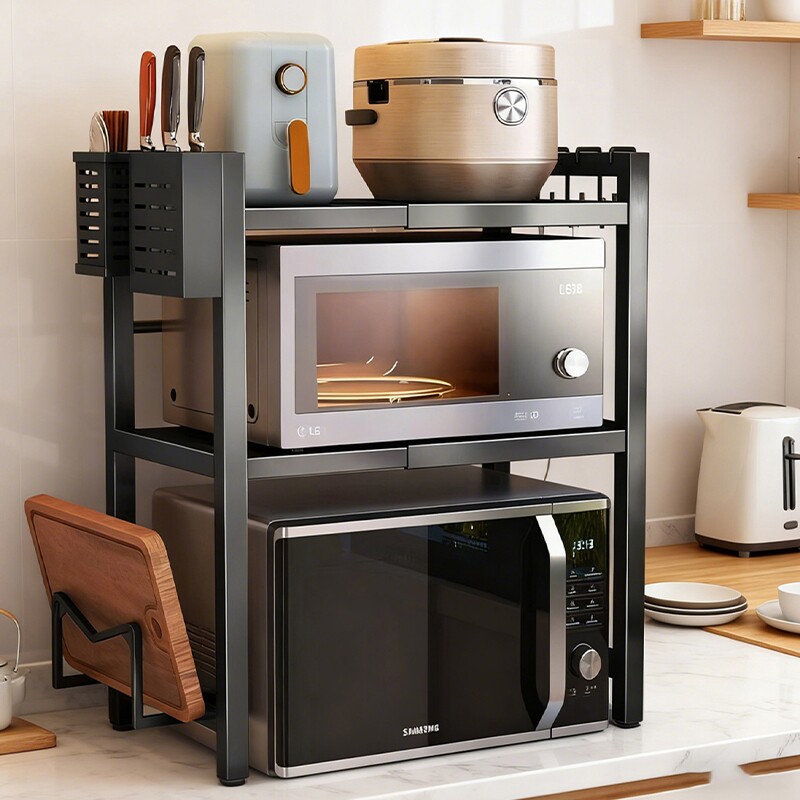 厨房微波炉置物架可伸缩家用多层烤箱架子台面电饭煲锅具收纳架子