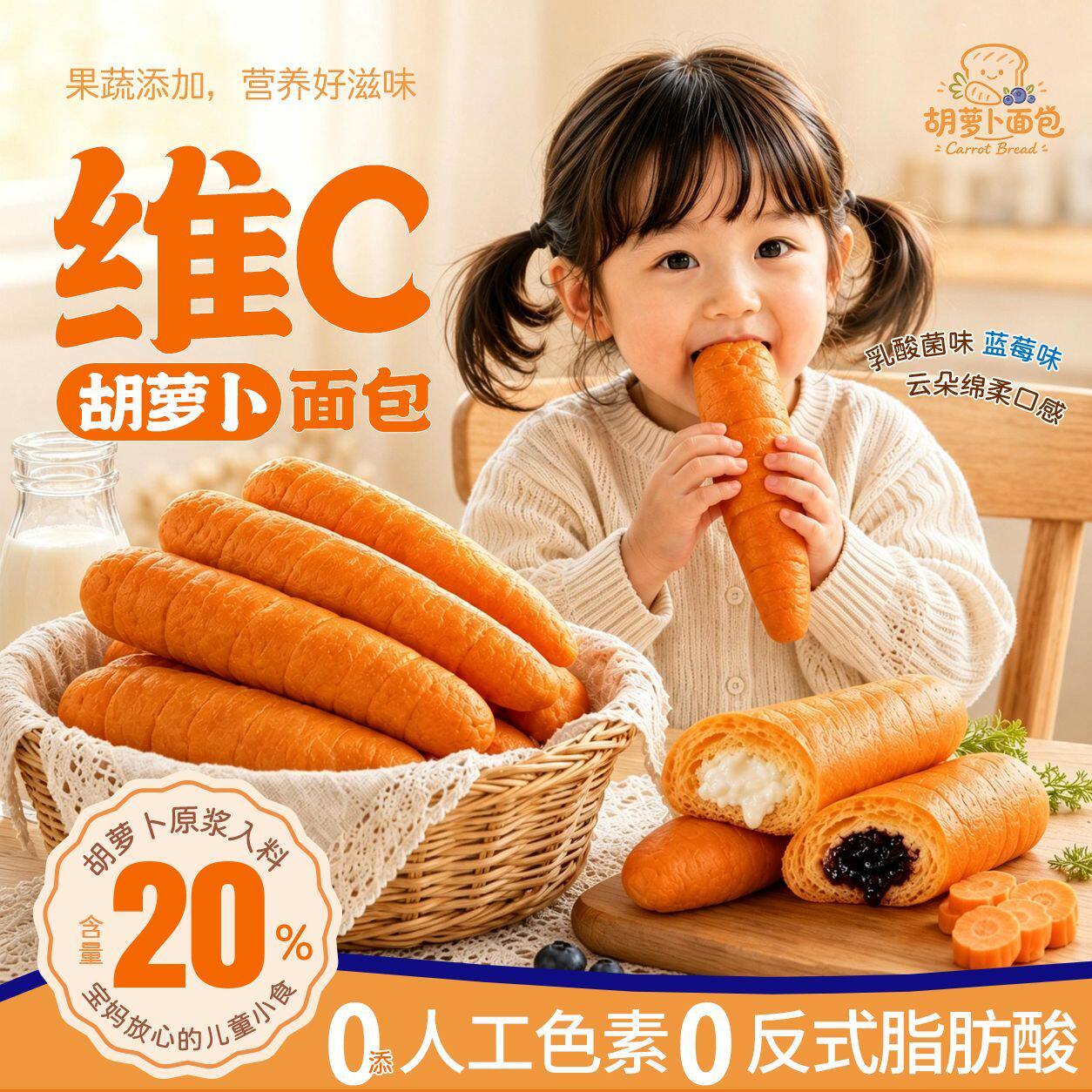 胡萝卜蓝莓夹心面包酸奶混发早餐原浆零食糕点营养手工独立