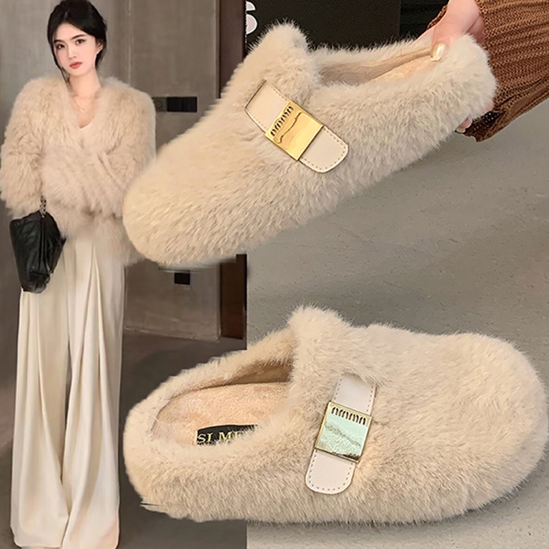 水貂毛厚底增高毛毛拖鞋女外穿2025新款秋冬高级感毛绒包头棉拖鞋