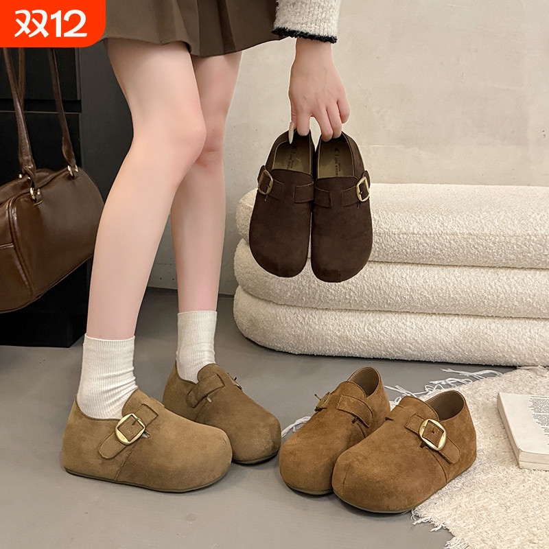 平底复古一脚蹬大头勃肯鞋子女全包2025春夏季新款休闲单鞋内增高