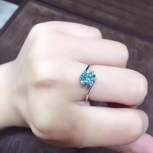 1克拉八心八箭蓝绿莫桑钻石开口可调925银戒指女款网红ins 不掉色