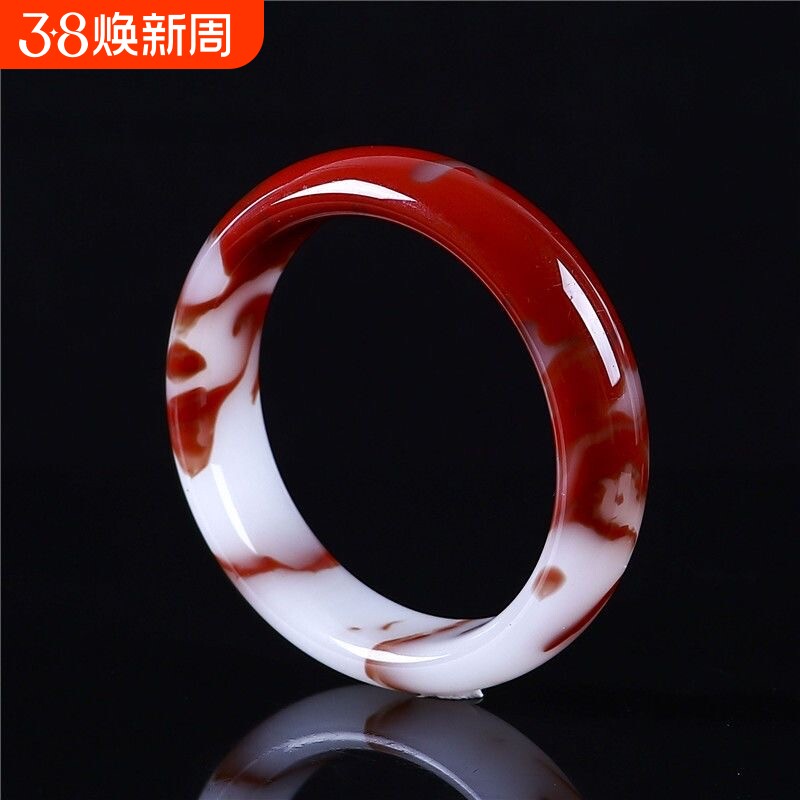 高级感中国风正品琉璃仿新疆鸡血玉和田玉石手镯金丝玉玉镯子