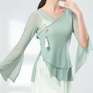 古典舞飘逸纱衣身韵新款 演出服女民族风仙女基训练功服舞蹈上衣女