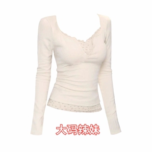 长袖上衣女春秋美式纯欲辣妹新款碎花假两件修身显瘦套头T恤大码