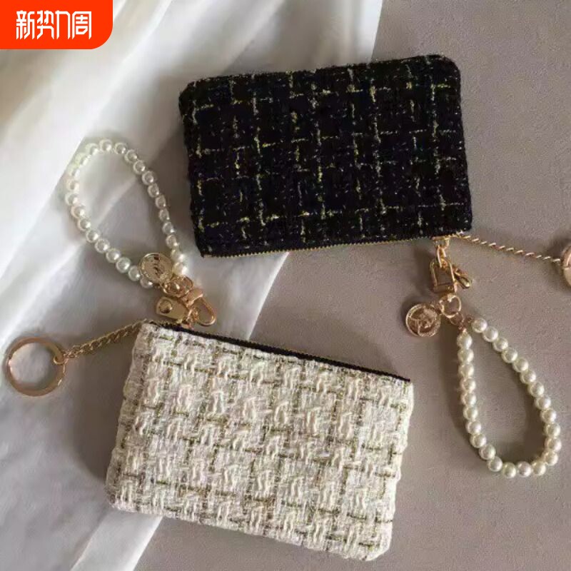 钱包女短款小香风拉链零钱袋帆布编织卡夹精致驾驶证件钥匙手拿包