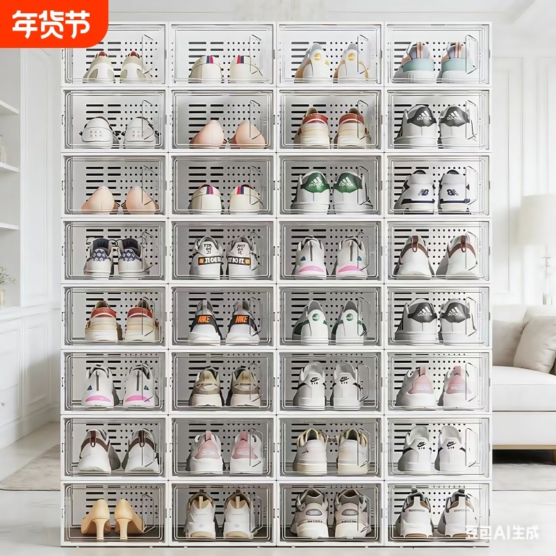 加厚鞋盒收纳盒透明鞋子鞋柜神器鞋收纳抽屉式整理箱塑料折叠鞋架,收纳整理,鞋盒,淘宝优惠券,粉丝福利购,淘宝优惠卷