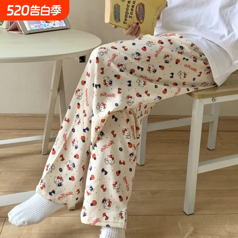 ins长裤睡裤女直筒夏季少女懒人裤休闲裤薄款家居裤条纹印花格子