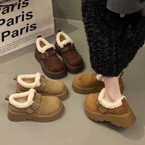 厚底勃肯鞋低帮雪地靴女2025新款冬季女鞋子加绒加厚毛毛保暖棉鞋