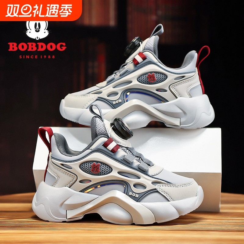 巴布豆男童鞋防水皮面2025春秋新款软底防滑儿童运动鞋子旋转纽扣