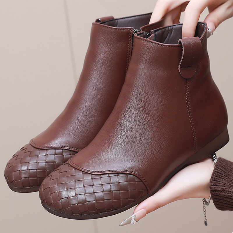 他她女孩真皮软底妈妈鞋冬季加绒皮鞋中老年舒适不累脚棉鞋女牛皮