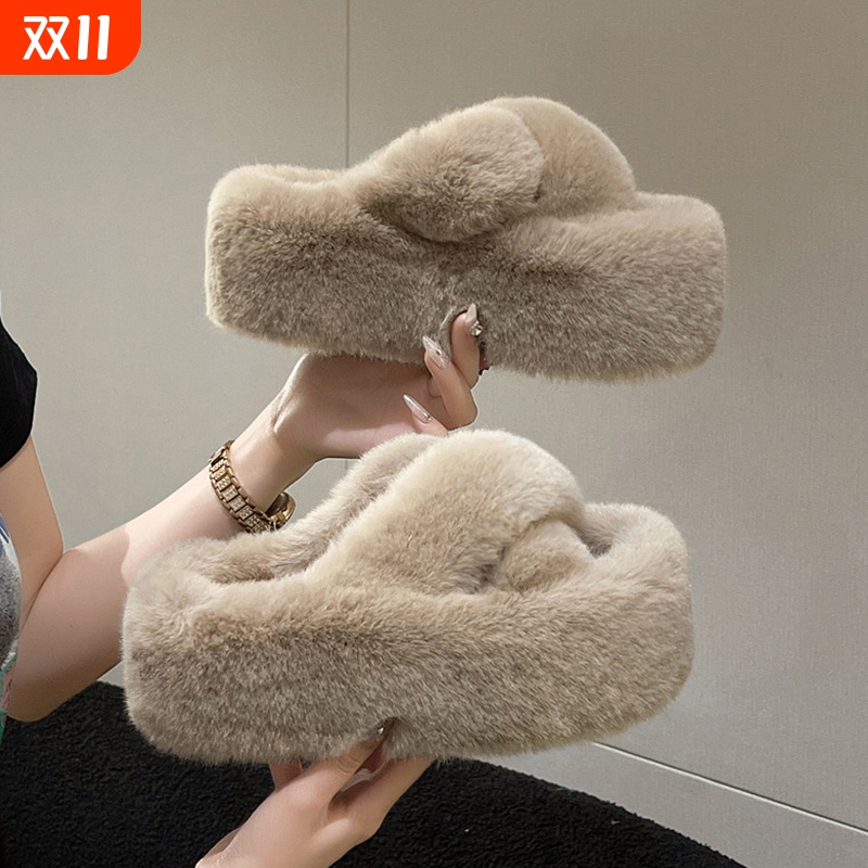 毛毛拖鞋女外穿2025秋季新款夏季厚底增高7cm小个子秋冬棉拖鞋子