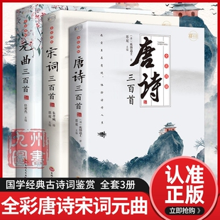 全套3册全彩唐诗宋词元曲正版全集三百首鉴赏大全集古诗词书籍注释译文全唐诗陆游李清照杜甫李白诗集注音版儿童版