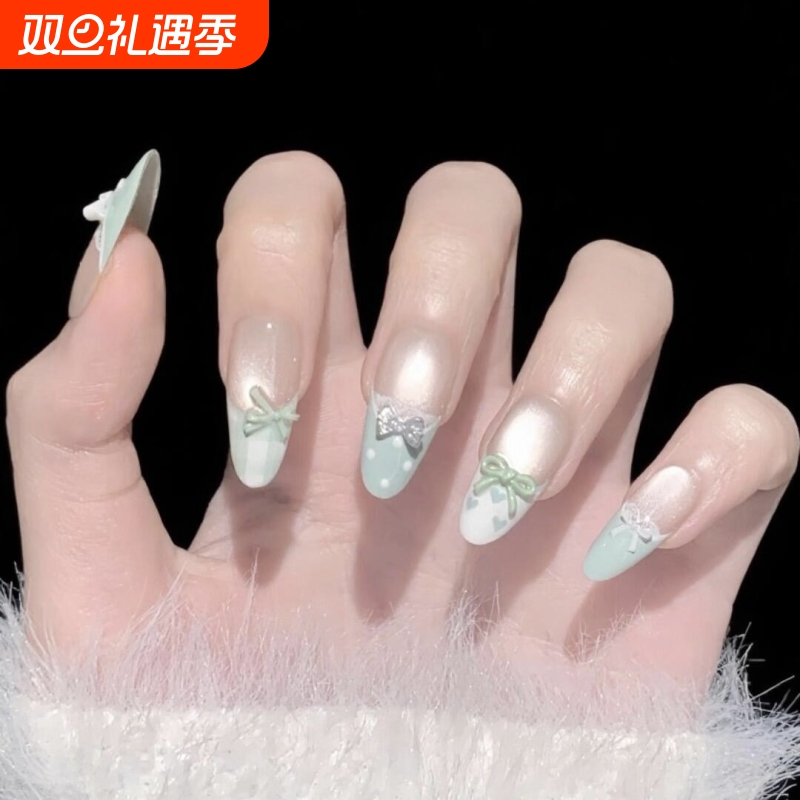 手工蝴蝶款薄荷绿美甲贴片