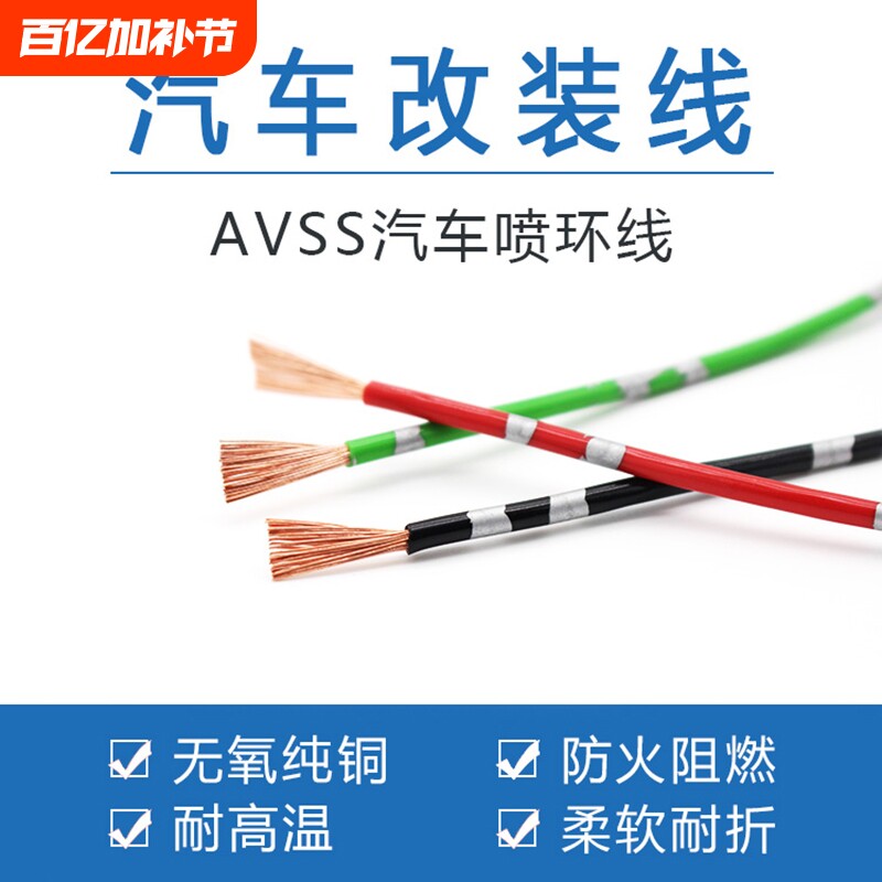汽车改装线纯铜线车用电线细灯线0.3-2.5平方线束线路导线电路