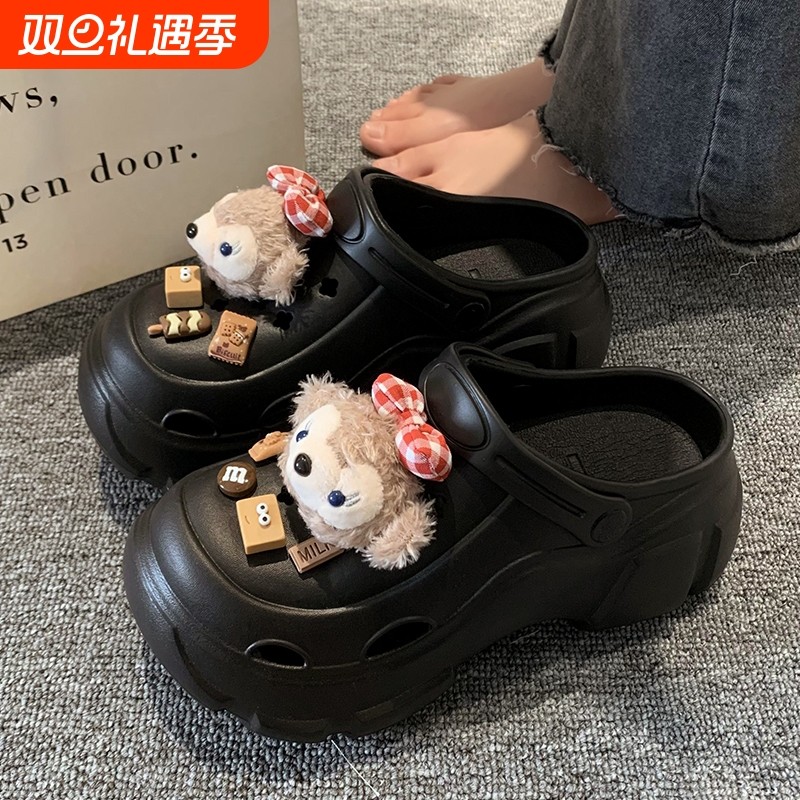 EVA洞洞鞋女网红夏季外穿新款DIY厚底增高沙滩休闲防滑包头凉拖