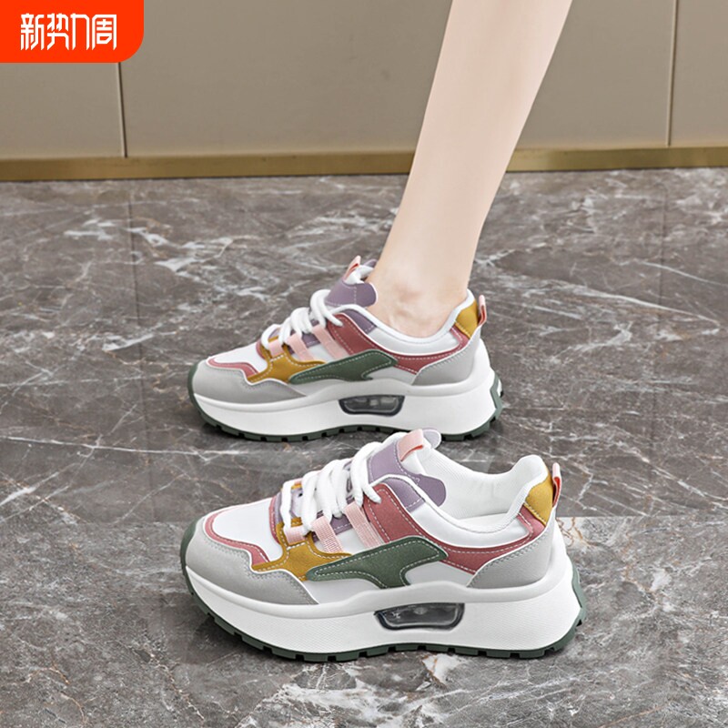 欧伦啄木鸟阿甘鞋女款2026新款春季厚底老爹女鞋气垫运动鞋减震跑