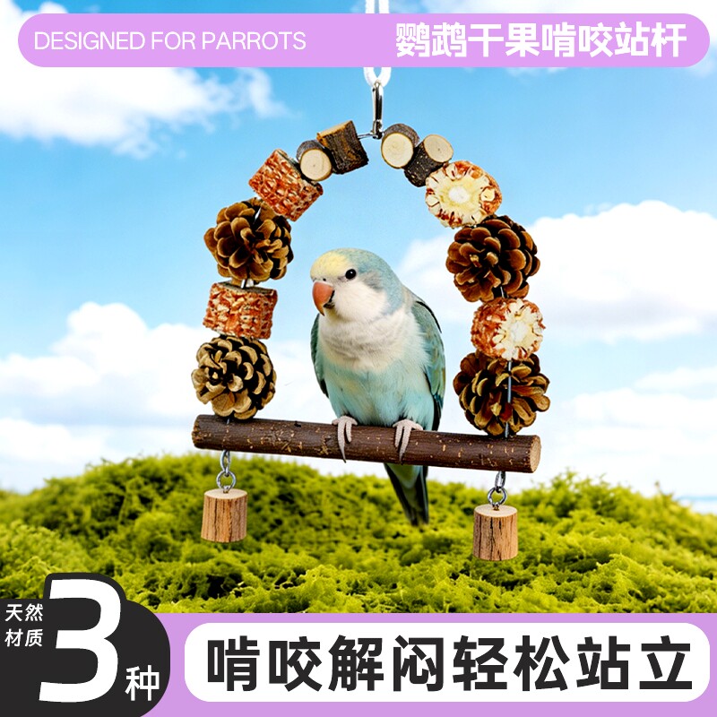 鹦鹉秋千果木松果吊环玄凤虎皮牡丹中小型鸟啃咬玩具鸟笼悬挂用品
