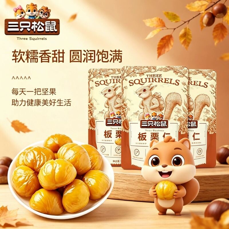 三只松鼠美栗甘栗仁100g/袋休闲即食板栗仁香糯萌版坚果小吃零食