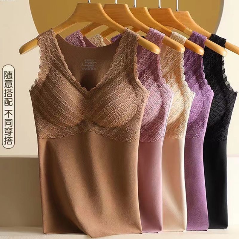 德绒保暖背心女加绒加厚带胸垫秋冬发热内衣女内搭打底无痕女文胸