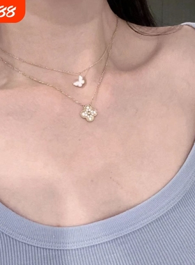 轻奢时尚单花四叶草项链女小众高颜值经典带钻百搭锁骨链吊坠礼物