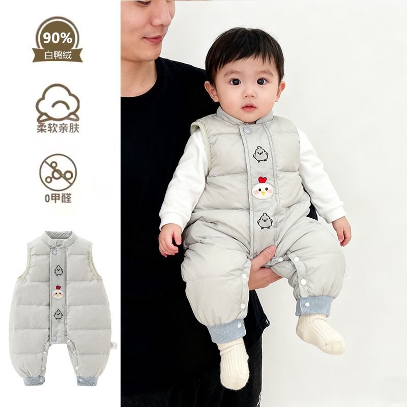 婴儿羽绒马甲连体衣冬季新款白鸭绒无袖外套宝宝轻薄羽绒衣服 a类