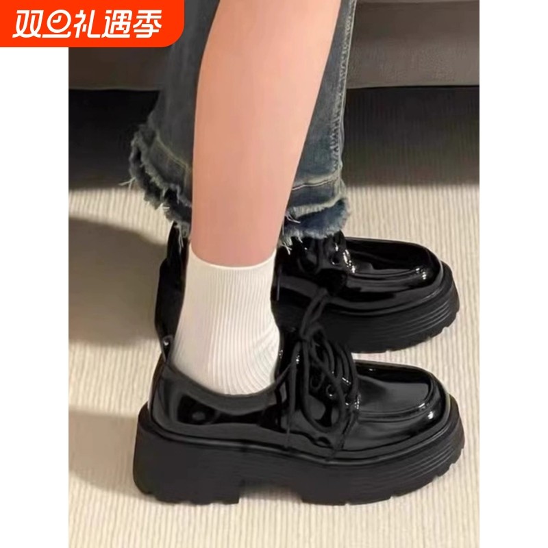 他她女孩厚底百搭加绒小皮鞋女冬春秋新款复古英伦风乐福日系jk