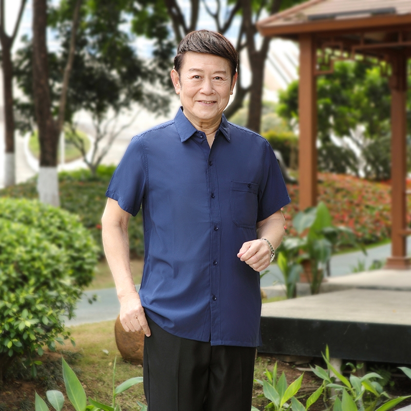 中老年男上装衬衫夏季冰丝衬衣短袖上衣爸爸夏装宽松爷爷衣服薄款