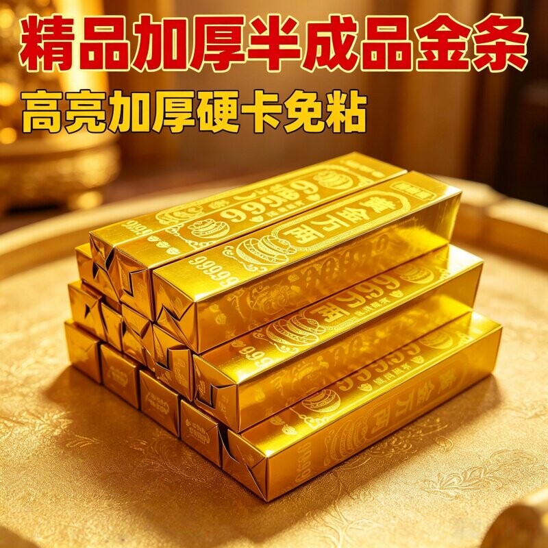 高亮大号黄金万两半成品硬卡纸加厚免粘仿真金条五福金砖全套节日用品金条金砖锡箔纸折纸整箱批发世韵希