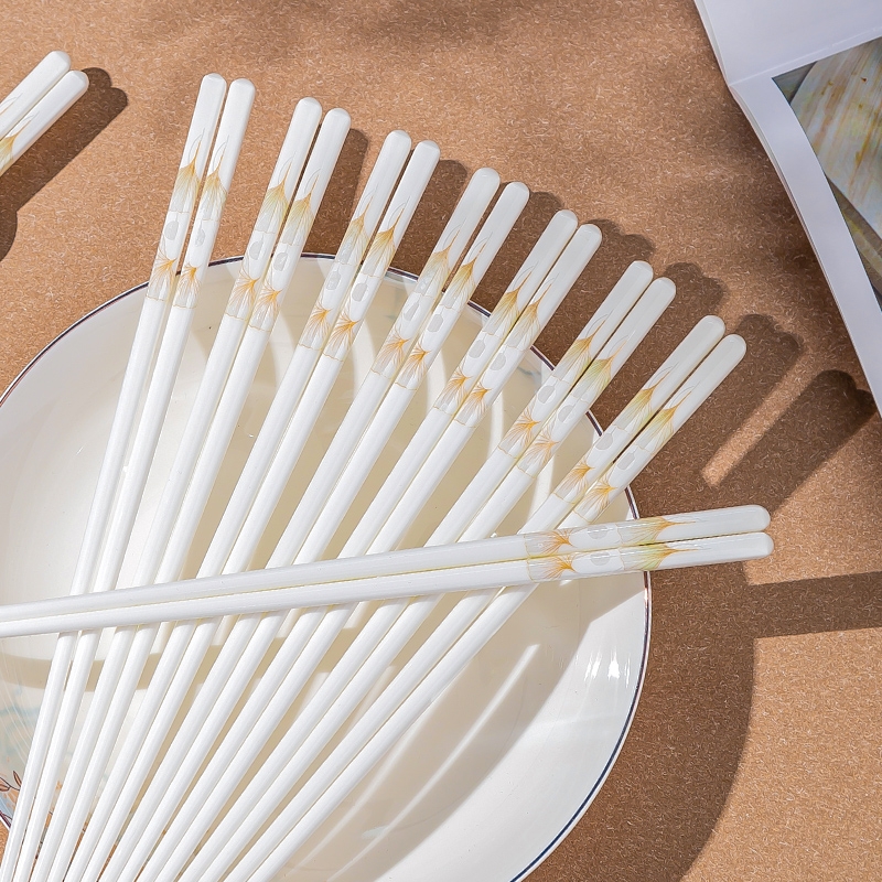 景德镇陶瓷筷子高档家用白色防霉轻奢金边瓷筷新款2025年精致餐具