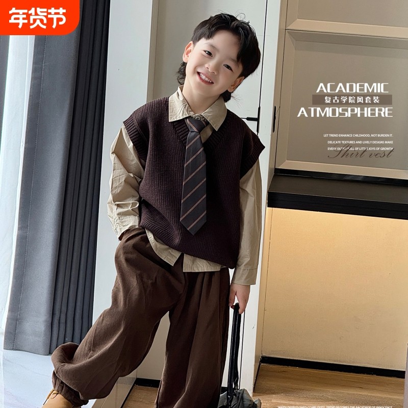 男童套装春秋款2025新款儿童秋装三件套马甲男孩秋季学院风男宝潮,童装/婴儿装/亲子装,套装,淘宝优惠券,粉丝福利购,淘宝优惠卷