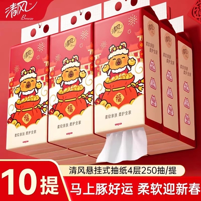 清风悬挂式抽纸4层250抽10提