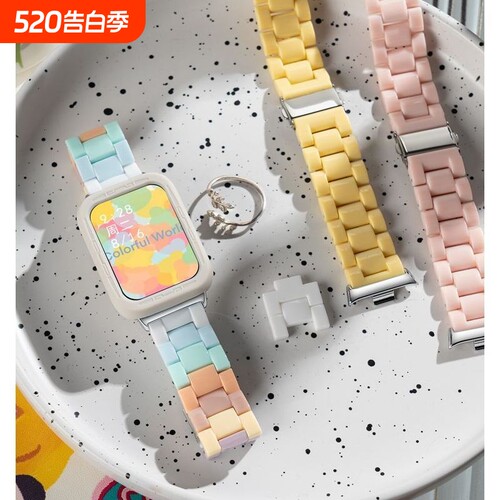 适用小米手环9Pro表带8Pro红米watch5/4新款夏糖果拼色树脂腕带运动智能手表八九代亚克力男女生高级时尚表链