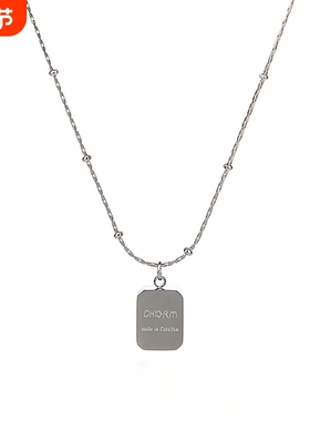 简约甜酷t恤方牌字母项链女2025新款银色毛衣链日常百搭小众配饰