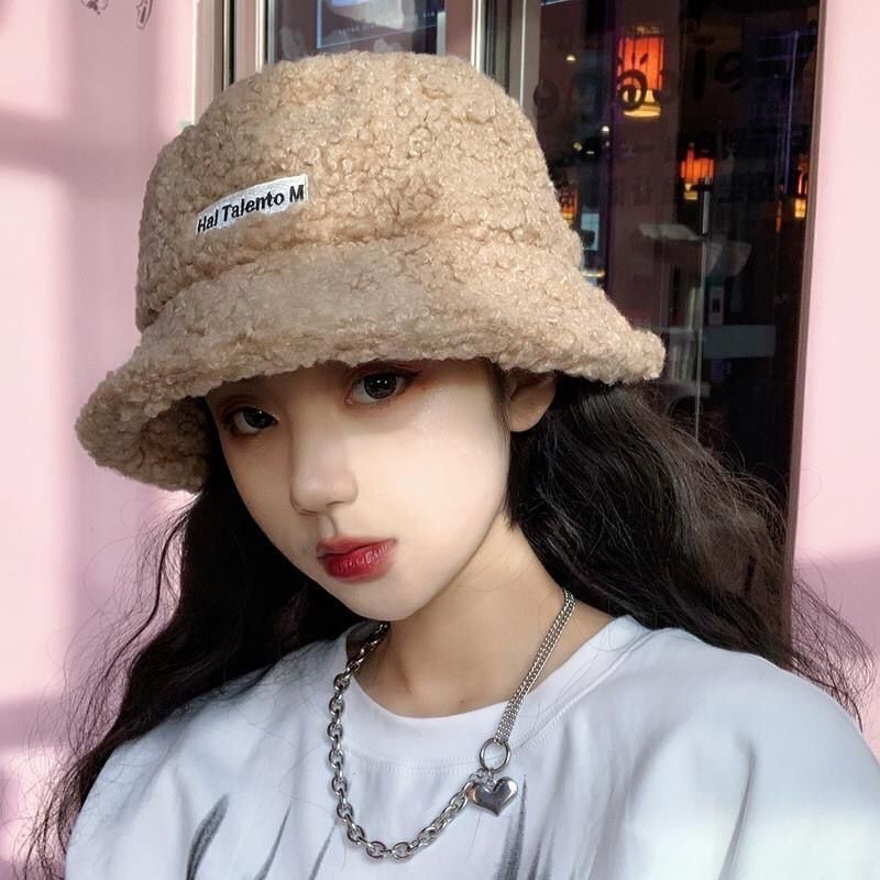 渔夫帽女新款秋冬季百搭保暖羊羔毛毛绒帽子显脸小日系盆帽女