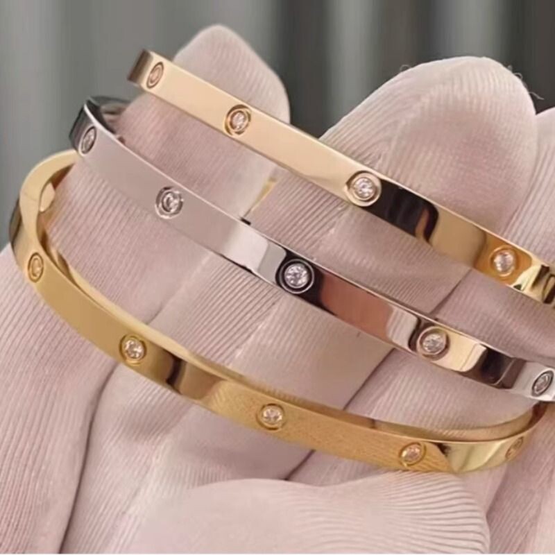 卡洛赫玫瑰金手镯满天星镀K金不掉色窄版手环4钻6钻手饰钉子黄金