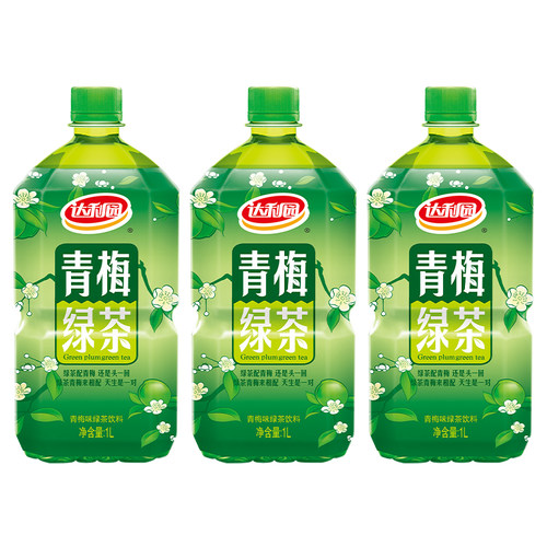 达利园青梅绿茶果味饮料夏季解暑饮品1L*3大瓶装瓶茶饮料青梅茶